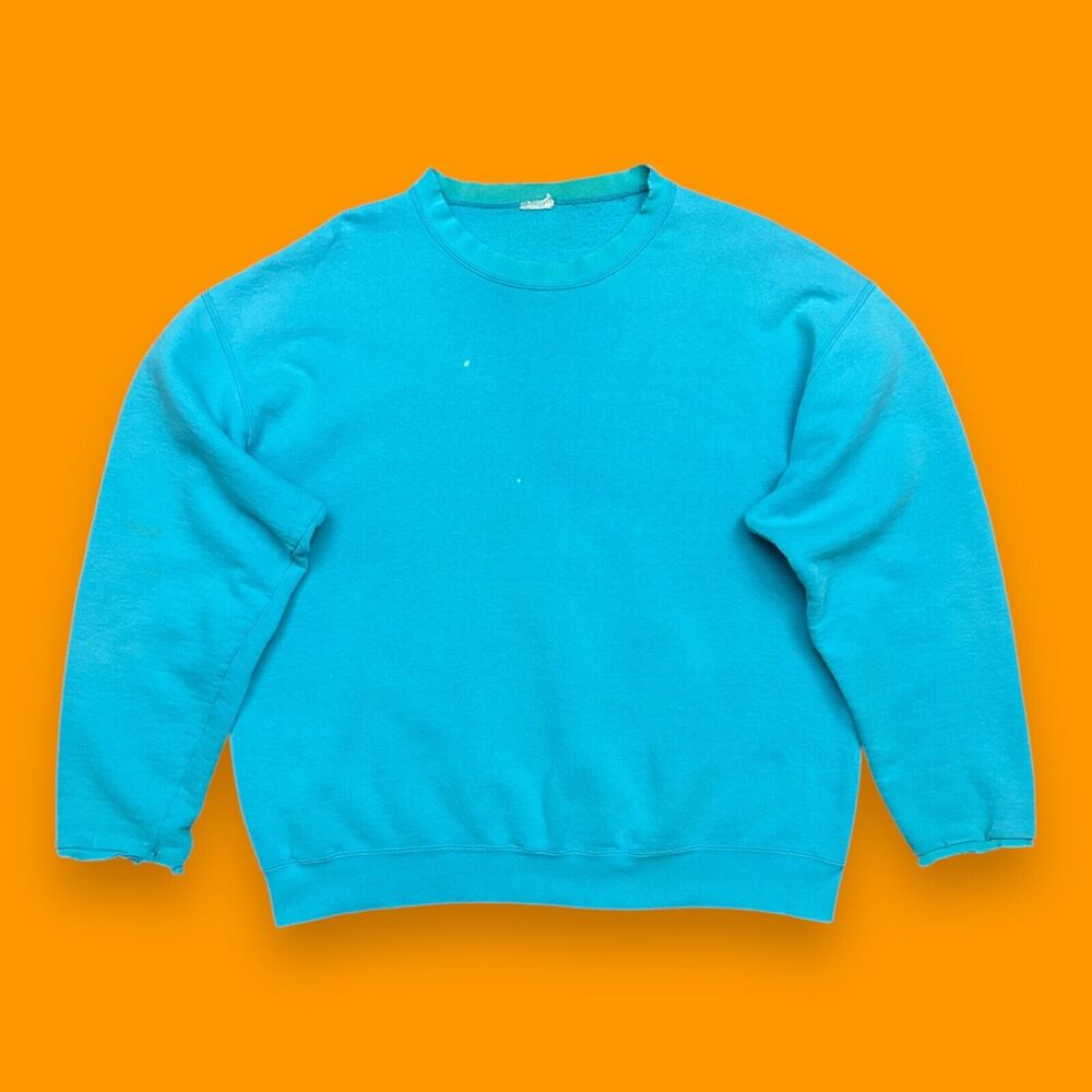 Vintage Thrashed Sweatshirt Blank Crewneck Pullover 80s 90s Distressed Blue